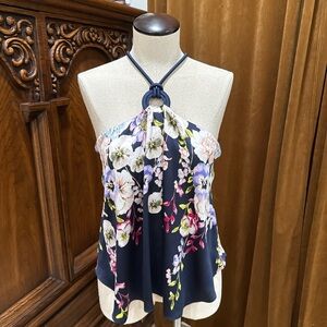White House Black Market Floral Halter Camisole - Navy